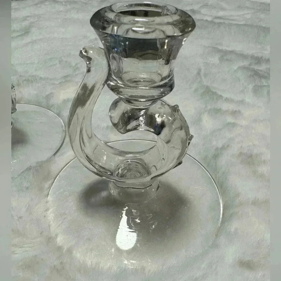 VTG Fostoria Depression Glass Candlestick Holders Beaded Glam Cottagecore EUC - Picture 7 of 9